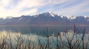 Lake Geneva and mountains.