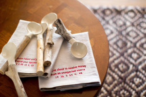 Some of Linda's Porcelain and Driftwood Spoons and Shannon's Good Fortune Napkins.