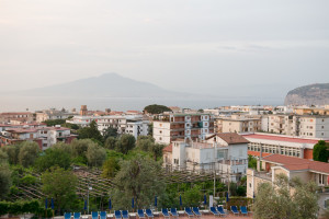Our hotel room view. Mt. Vesuvius, the Bay of Naples, and Sorento.