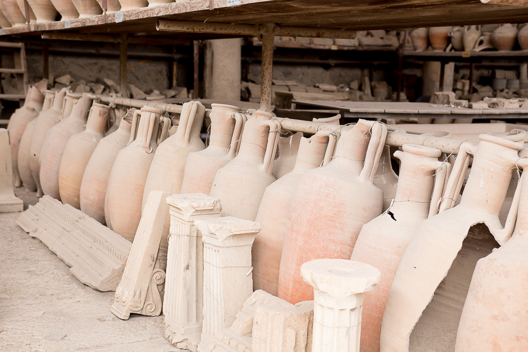 Some of the amphoras recovered from the ruins.