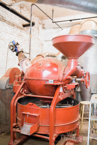 Visiting Taza Chocolate in Somerville, MA. Inside the roasting and winnowing room. The roasting machine. From Misscheesemonger.com.