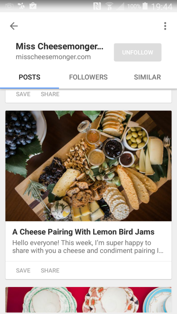 Screenshot of Miss Cheesemonger on Bloglovin'!