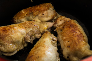Chicken legs stuffed with blue cheese and walnuts. From Joanne Weir's Kitchen Gypsy. Recipe on misscheesemonger.com.