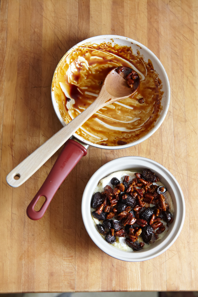Baked Brie with honey toasted pecans and bourbon-soaked figs. Photographed by Brie Passano for misscheesemonger.com